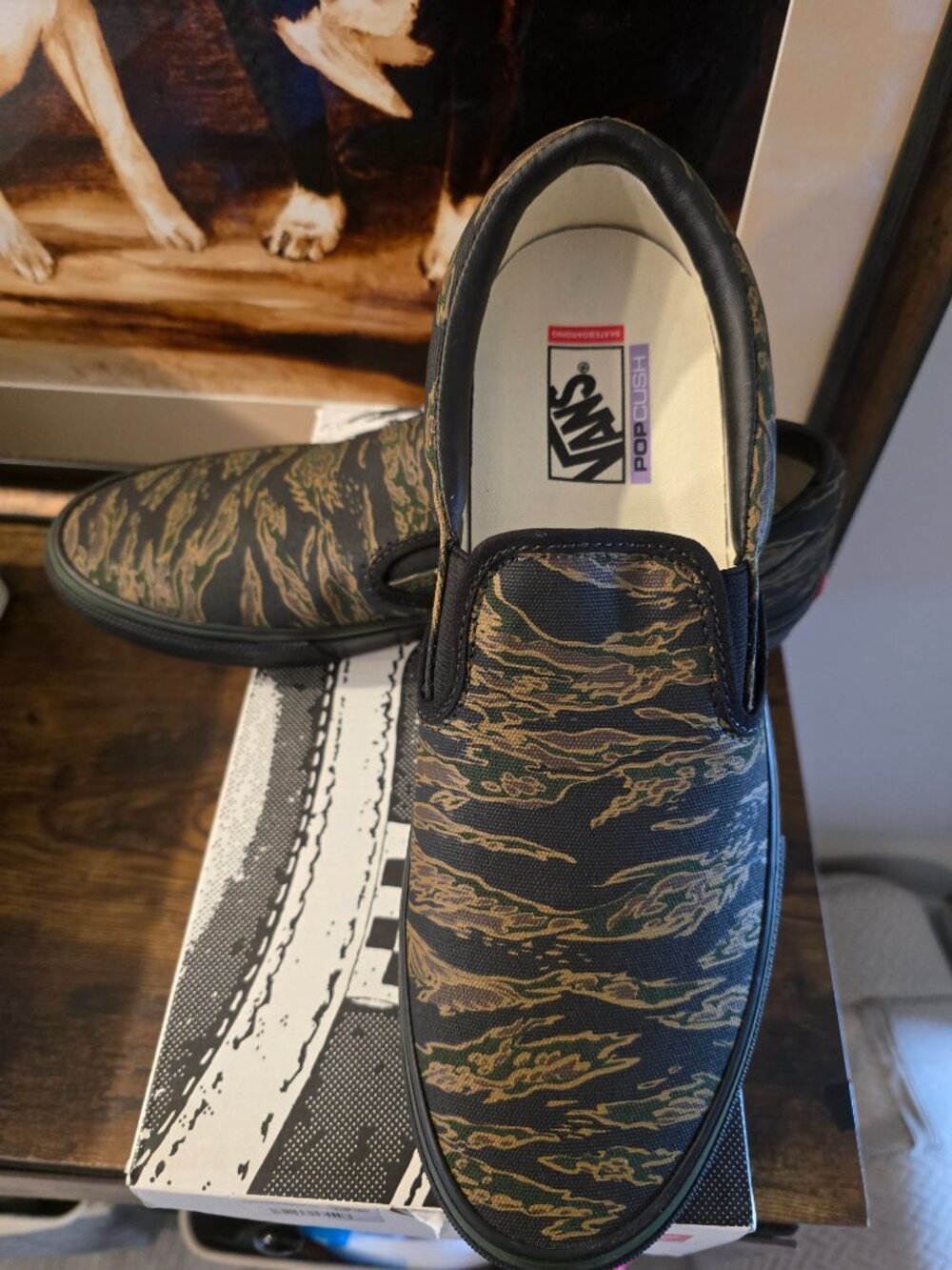 Vans Skate Slip-On Tiger Camo Black Shoes VN0A5FCA9L7 Men's Size 10.5 NEW